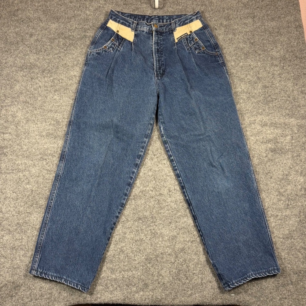 Vtg Rocky Mountain High Waist Western Pleated Jeans 29x27.5 Blue Rockies‎ EUC